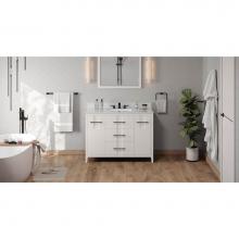 Jeffrey Alexander VKITKAT48WHWCR - 48'' White Katara Vanity, White Carrara Marble Vanity Top, Undermount Rectangle Bowl