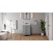 Jeffrey Alexander VKITKAT24GRWCR - 24'' Grey Katara Vanity, White Carrara Marble Vanity Top, Undermount Rectangle Bowl