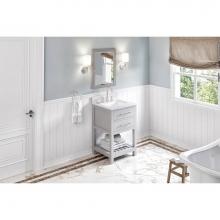 Jeffrey Alexander VKITWAV24GRWCR - 24'' Grey Wavecrest Vanity, White Carrara Marble Vanity Top, undermount rectangle bowl