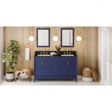 Jeffrey Alexander VKITTHE60BLBGR - 60'' Hale Blue Theodora Vanity, Double Bowl, Black Granite Vanity Top, Two Undermount Re