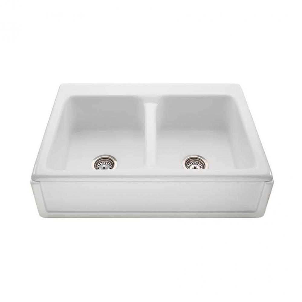 BORDER FRONT DOUBLE BOWL BASI 33X22 WHITE