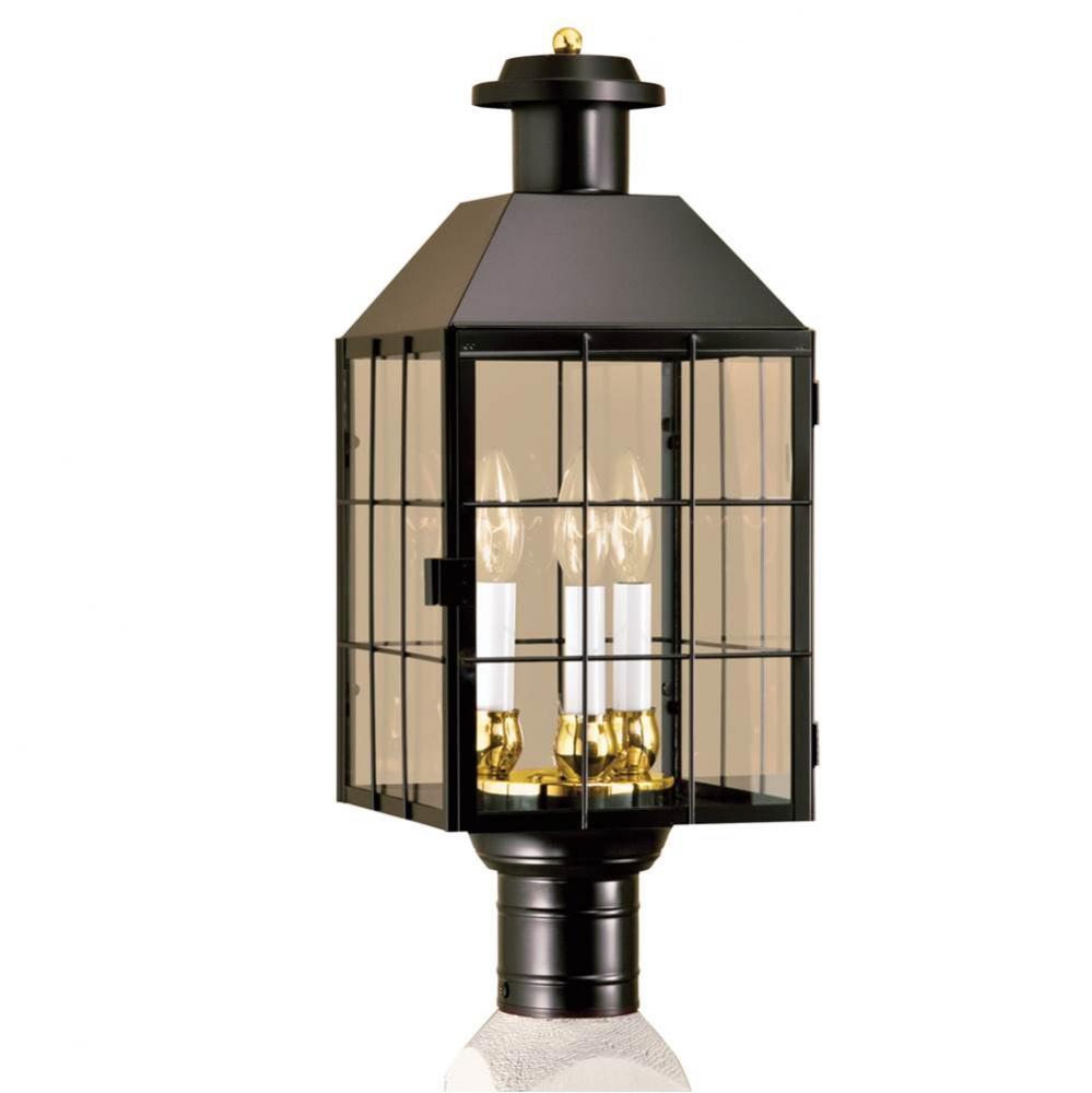 Three Light Black Post Mount