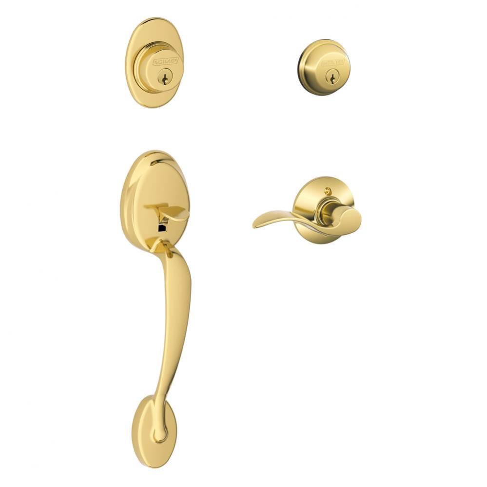 Plymouth Handleset with Double Cylinder Deadbolt and Accent Lever in Bright Brass- Left Handed