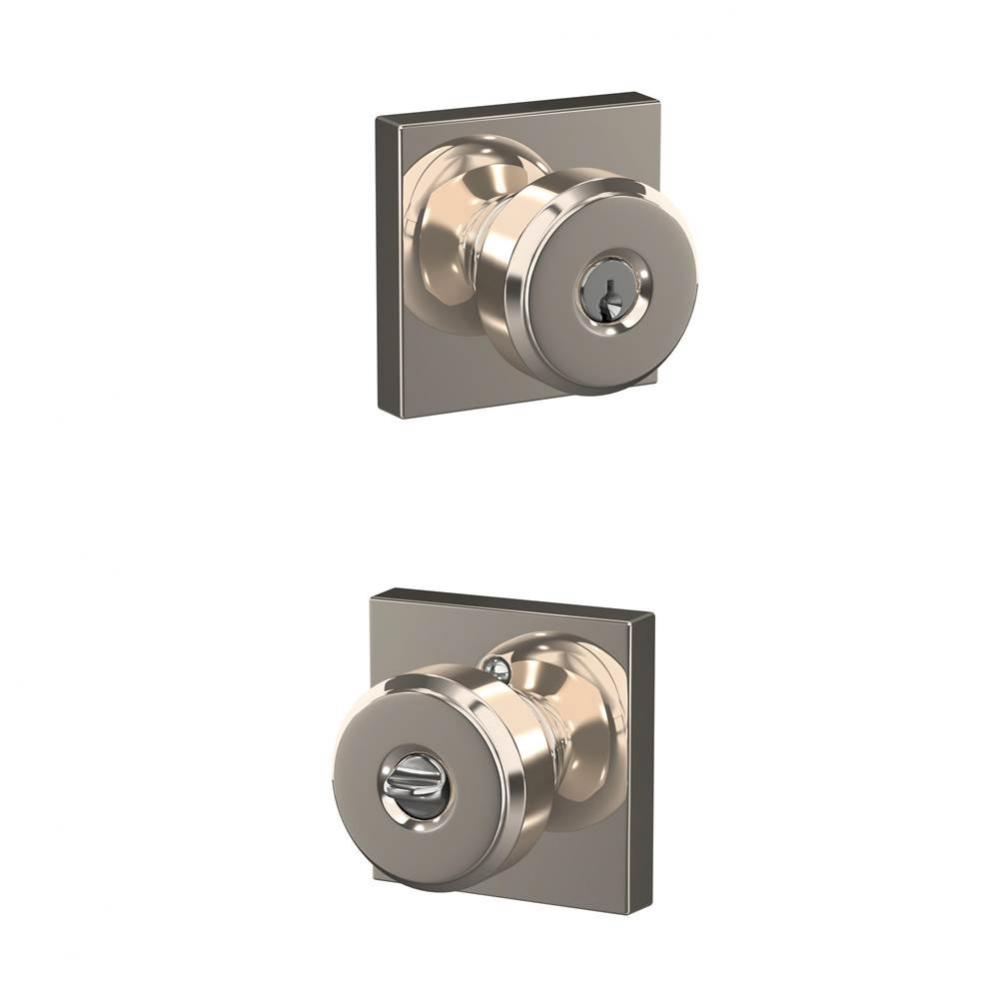 Bowery Knob with Collins Trim Keyed Entry Lock in Polished Nickel