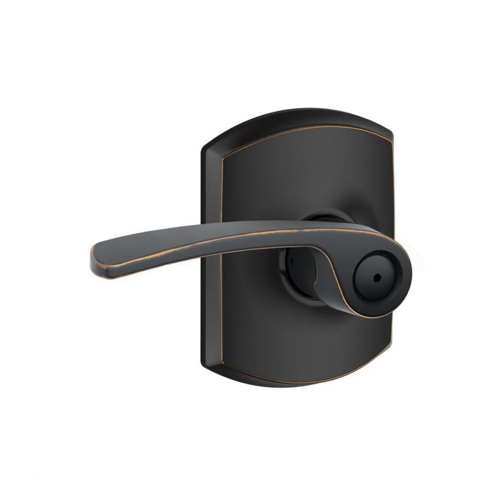 Merano Lever with Greenwich Trim Bed and Bath Lock in Aged Bronze