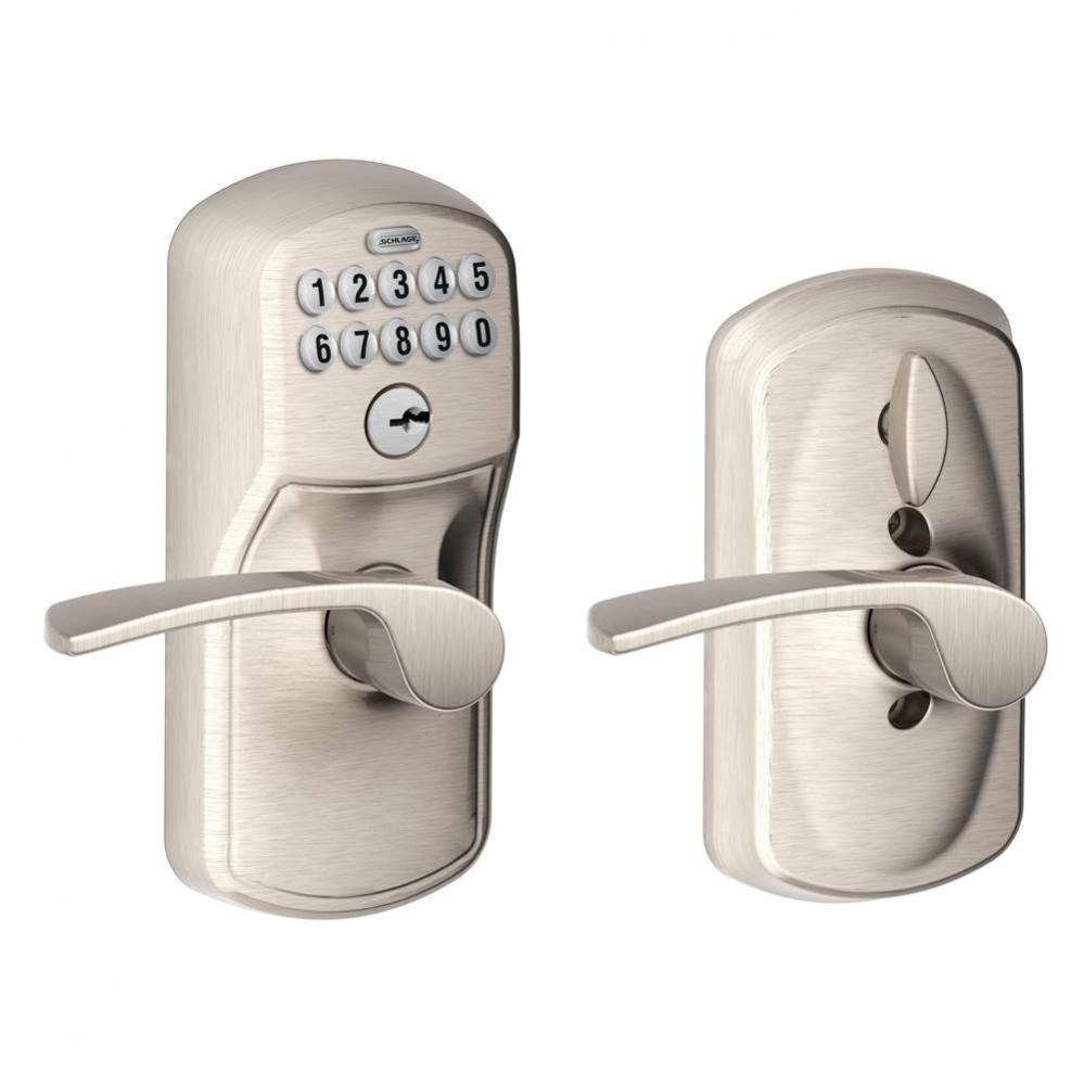 Merano Keypad Lever with Plymouth Trim in Satin Nickel