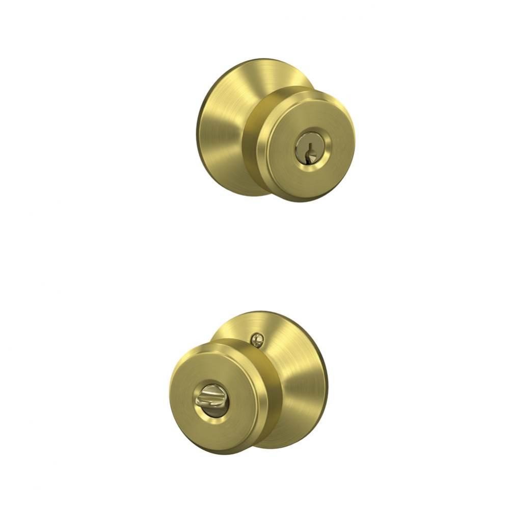 Bowery Knob with Plymouth Trim Keyed Entry Lock in Satin Brass