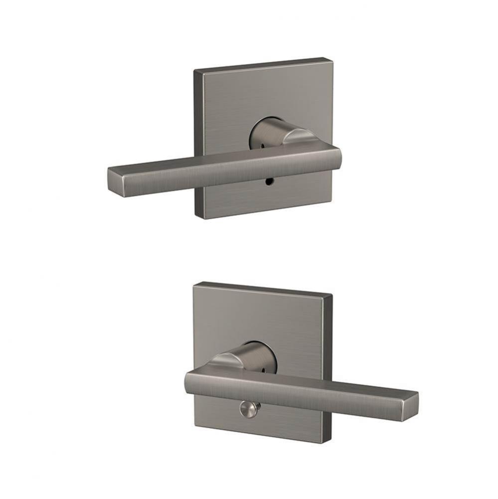 Custom Latitude Lever with Collins Trim Hall-Closet and Bed-Bath Lock in Satin Nickel