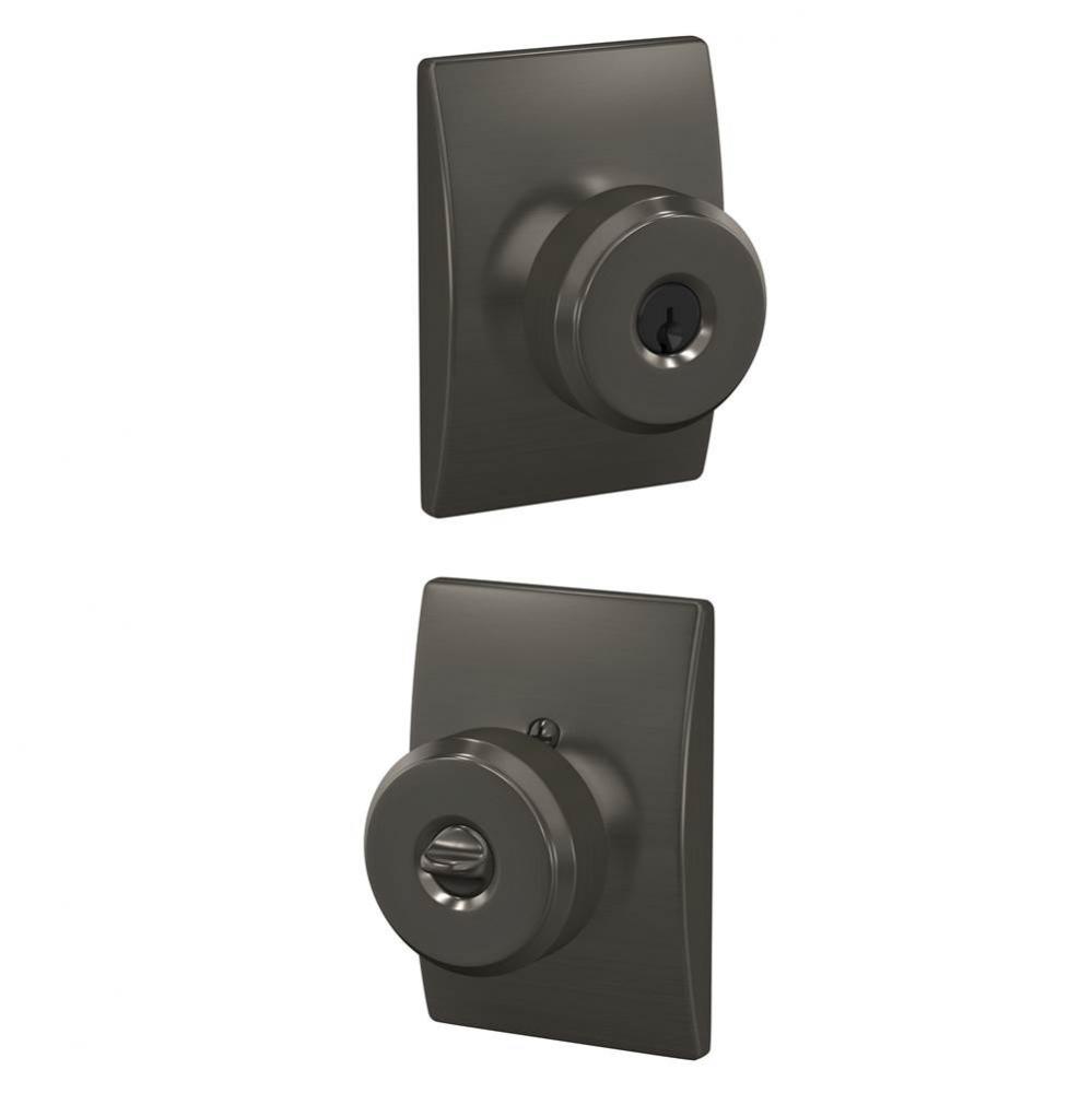 Bowery Knob with Century Trim Keyed Entry Lock in Black Stainless