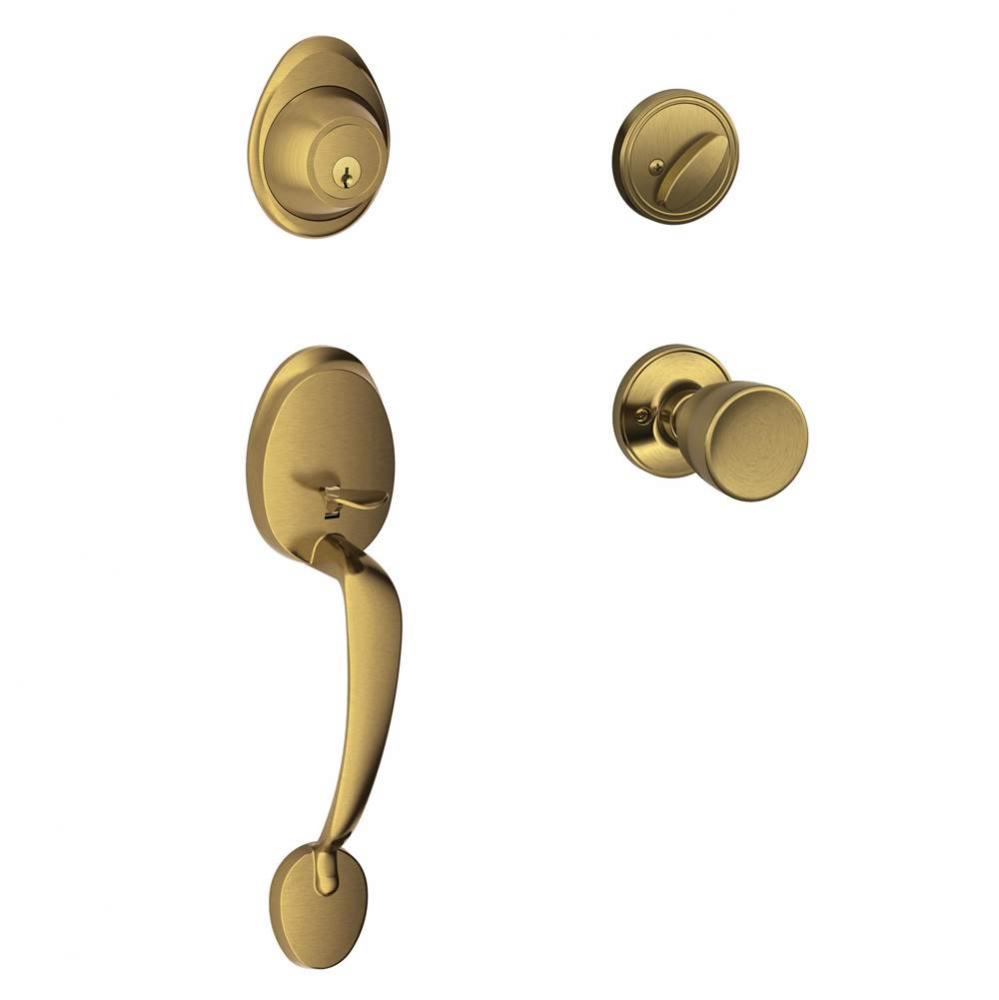 Barcelona Handleset and Byron Knob in Antique Brass