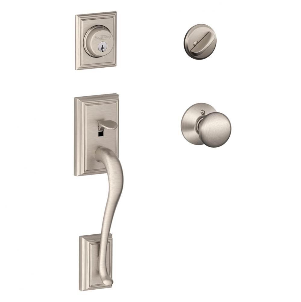 Addison Handleset with Single Cylinder Deadbolt and Plymouth Knob in Satin Nickel