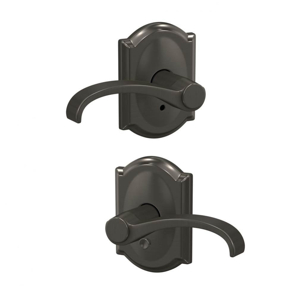 Custom Whitney Lever with Camelot Trim Hall-Closet and Bed-Bath Lock in Black Stainless