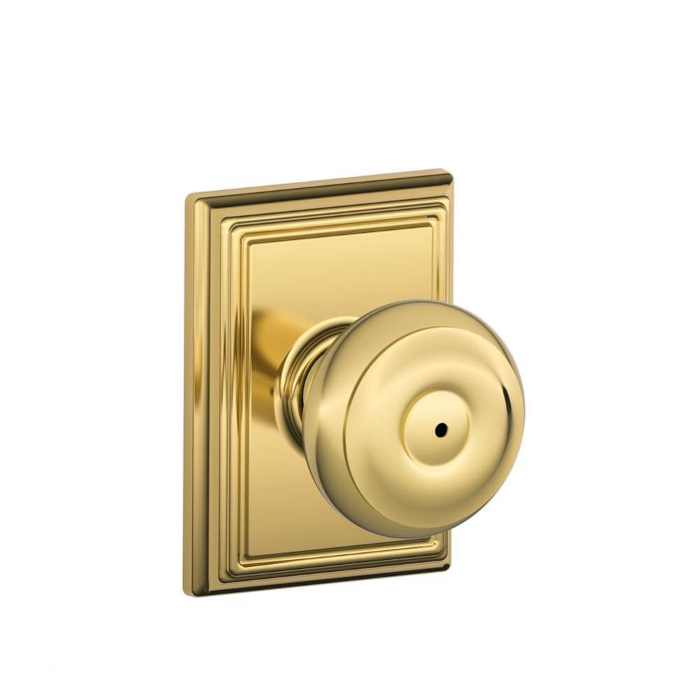 Georgian Knob with Addison Trim Bed and Bath Lock in Bright Brass