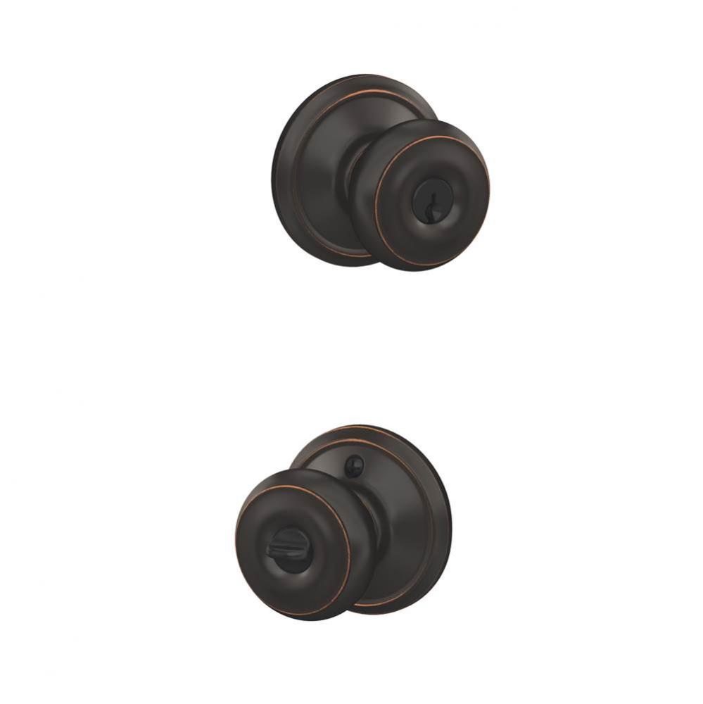 Georgian Knob with Georgian Trim Keyed Entry Lock in Aged Bronze