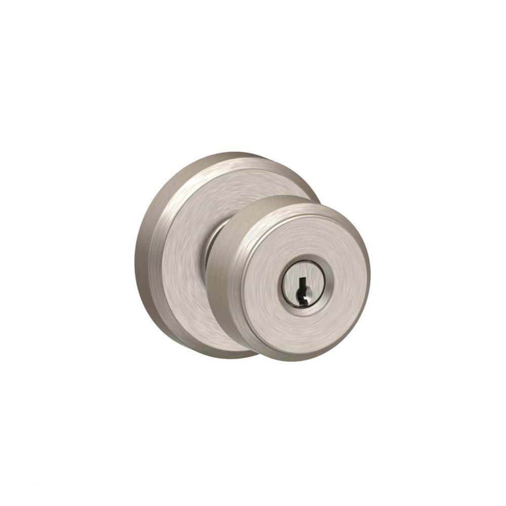 Bowery Knob with Greyson Trim Keyed Entry Lock in Satin Nickel