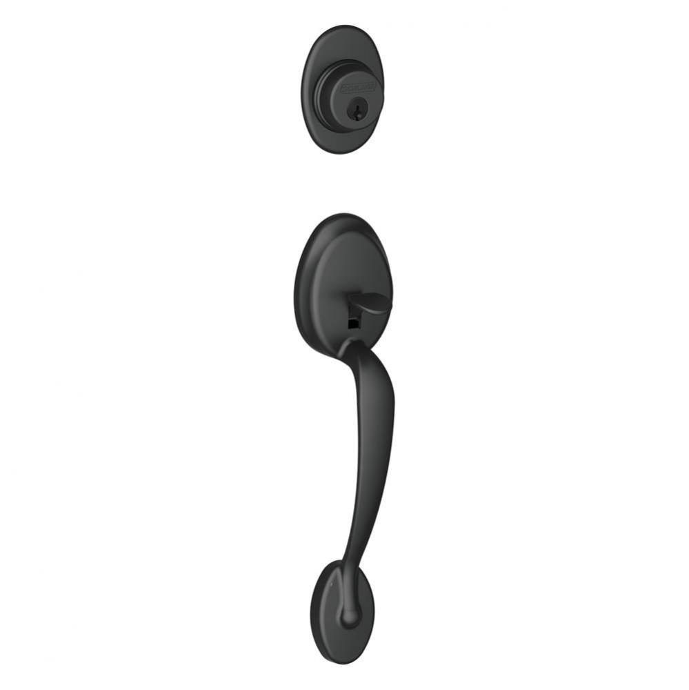 Plymouth Exterior Handleset Grip with Exterior Single Cylinder Deadbolt in Matte Black