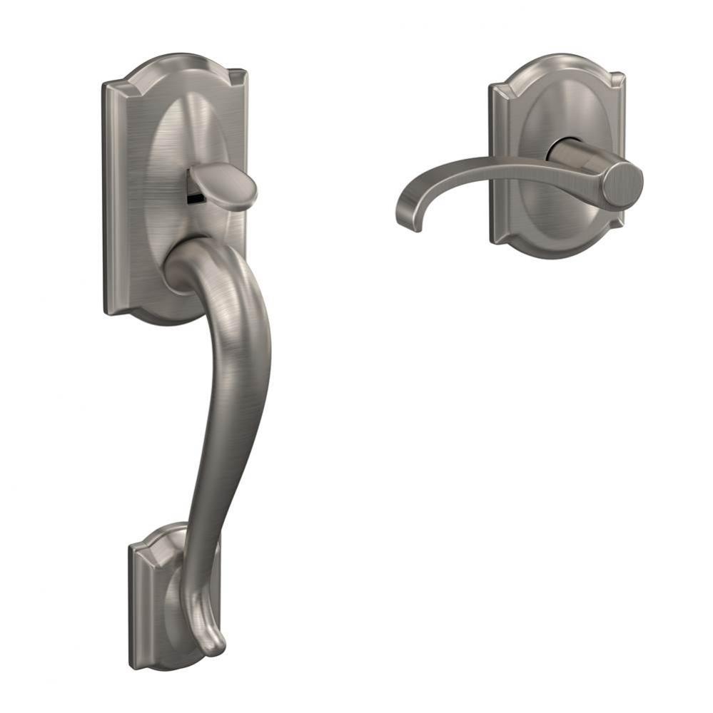 Custom Camelot Front Entry Handle and Whitney Lever with Camelot Trim in Satin Nickel