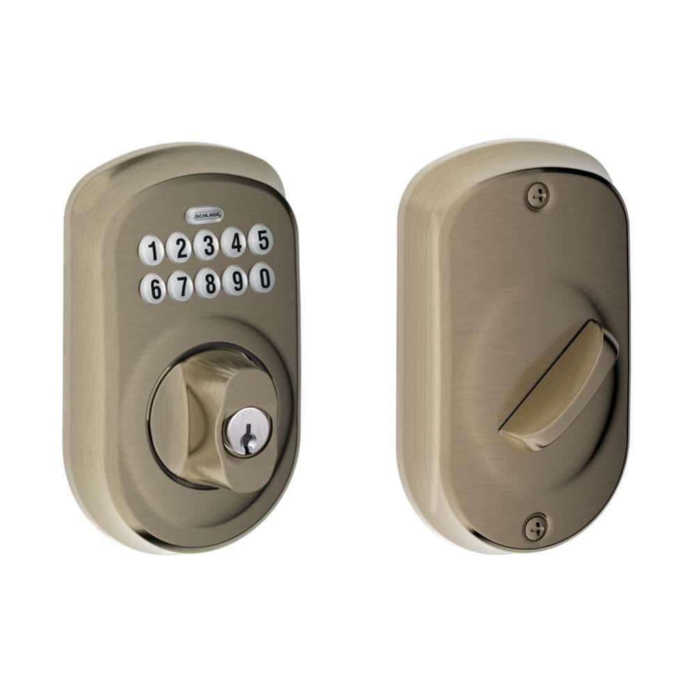 Keypad Deadbolt with Plymouth Trim in Antique Pewter