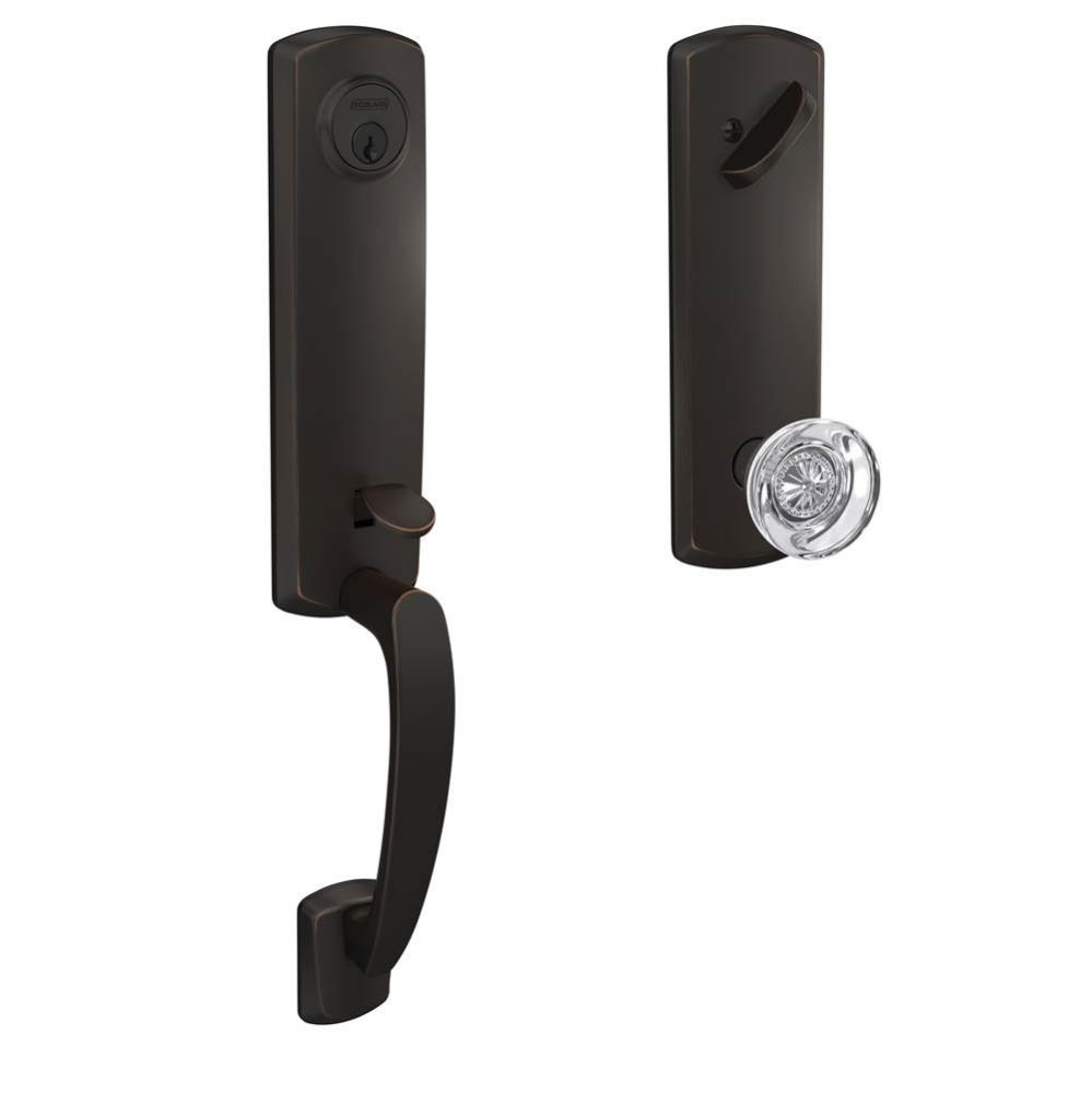 Custom Greenwich 3/4 Trim Single Cylinder Handleset with Hobson Glass Knob in Aged Bronze