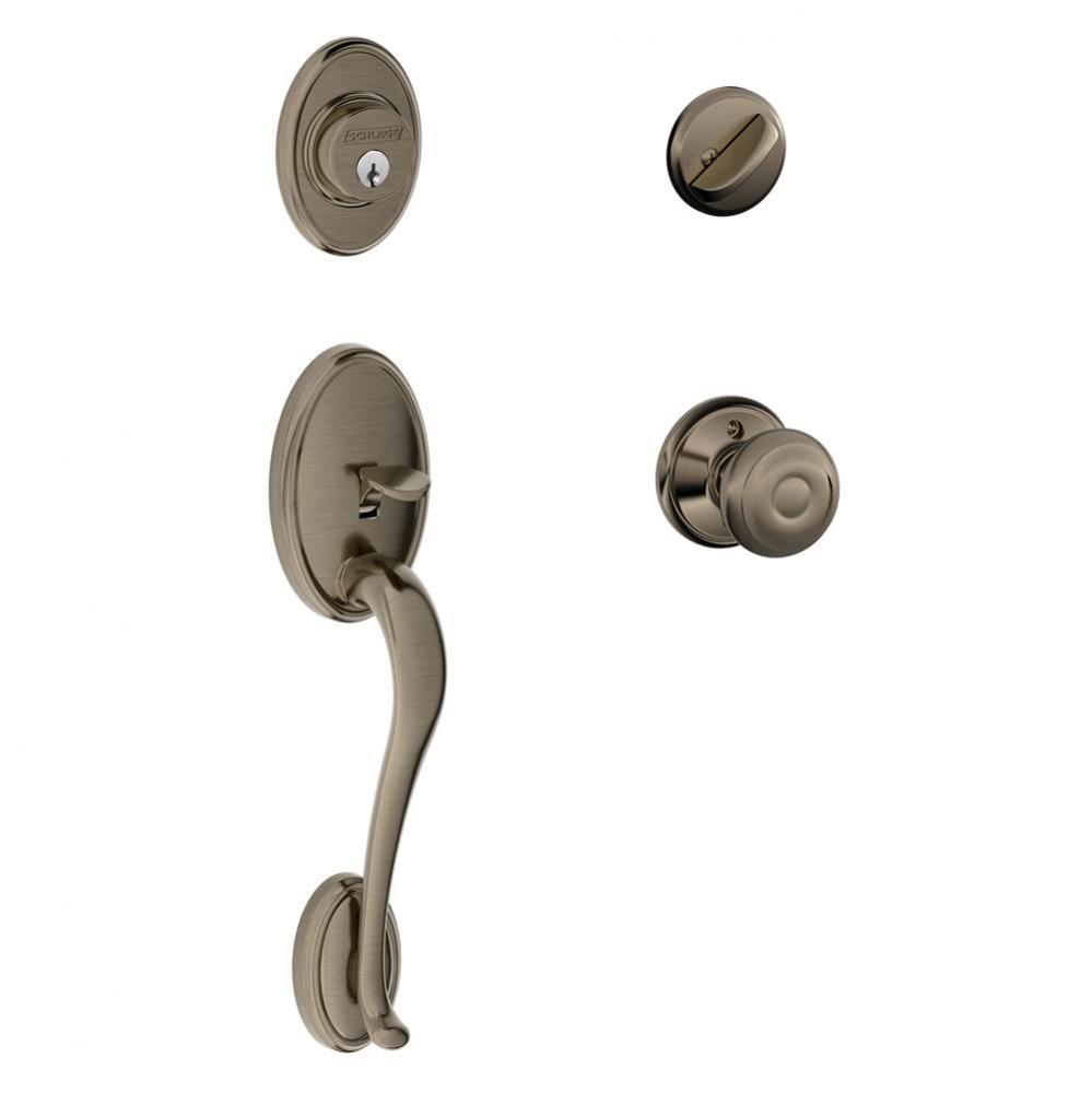 Wakefield Handleset with Single Cylinder Deadbolt and Georgian Knob in Antique Pewter