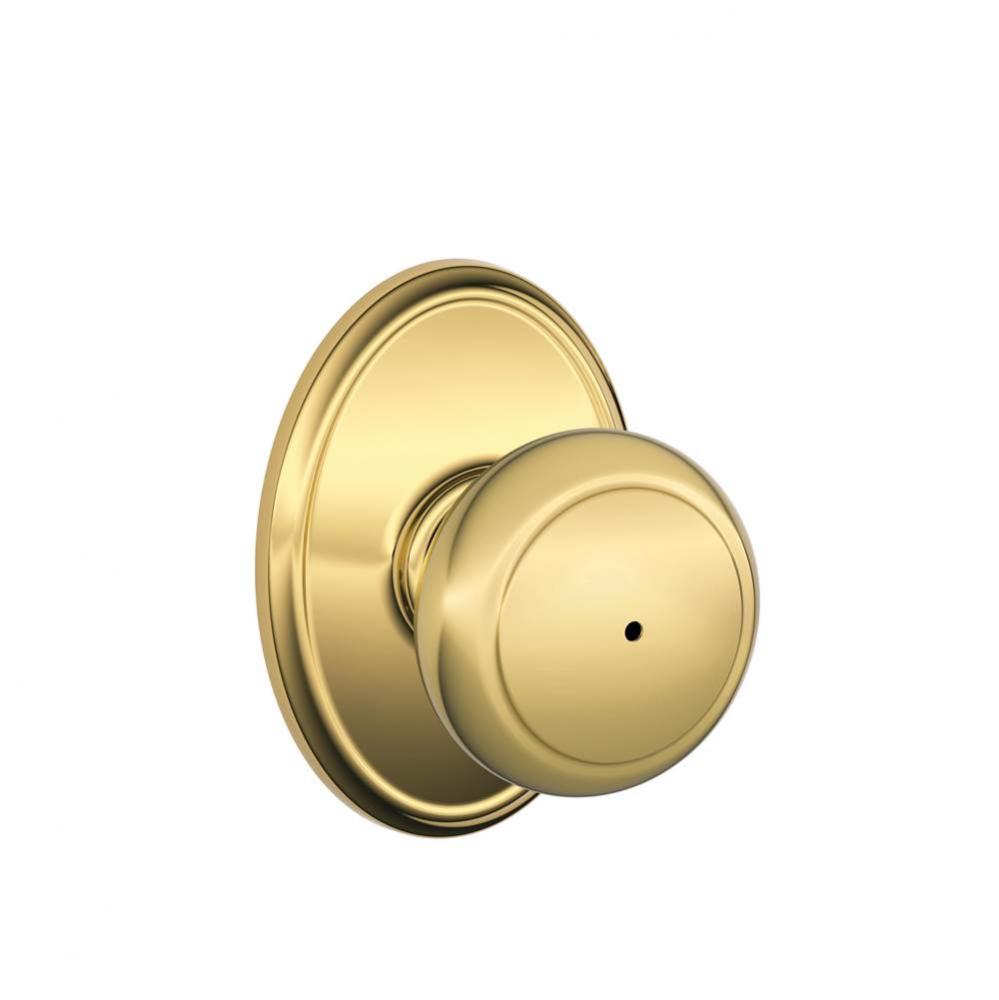Andover Knob with Wakefield Trim Bed and Bath Lock in Bright Brass