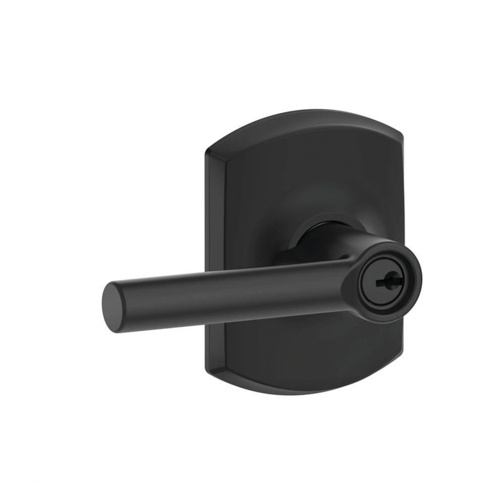 Broadway Lever with Greenwich Trim Keyed Entry Lock in Matte Black