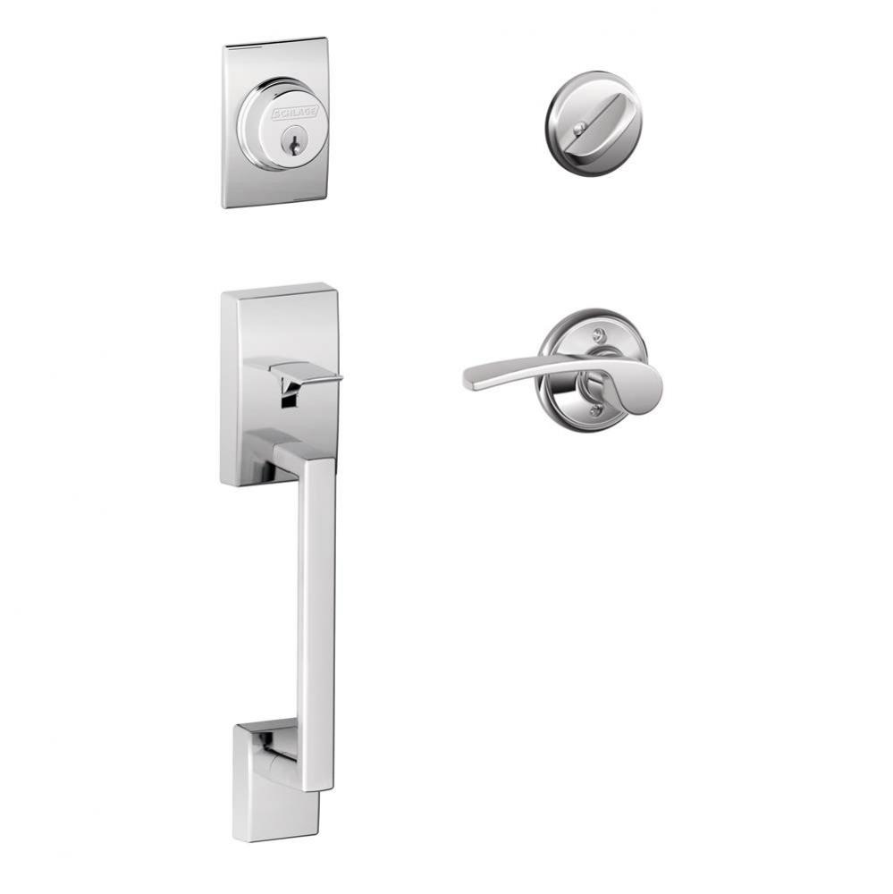 Century Handleset with Single Cylinder Deadbolt and Merano Lever in Bright Chrome - Left Handed