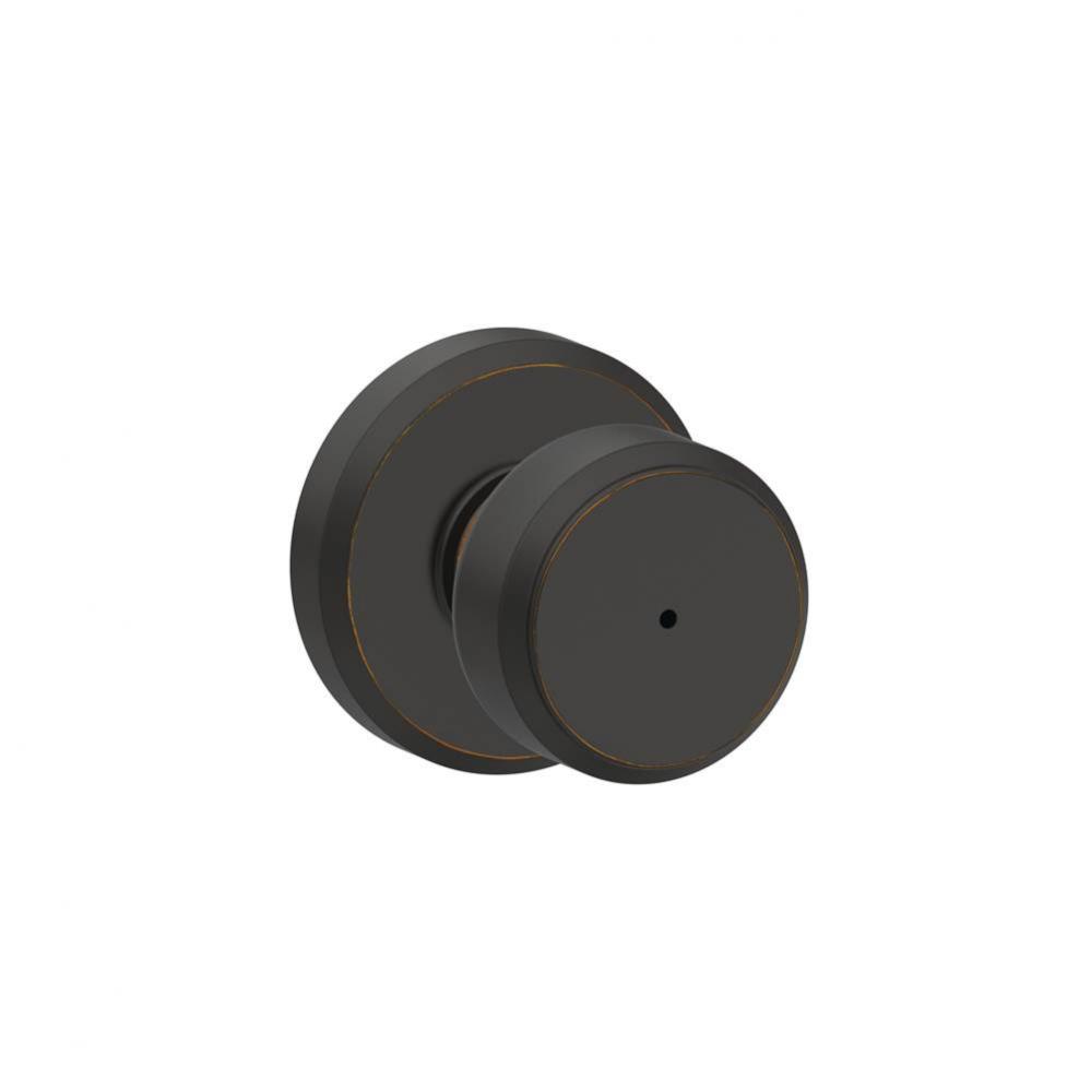 Bowery Knob with Greyson Trim Bed and Bath Lock in Aged Bronze