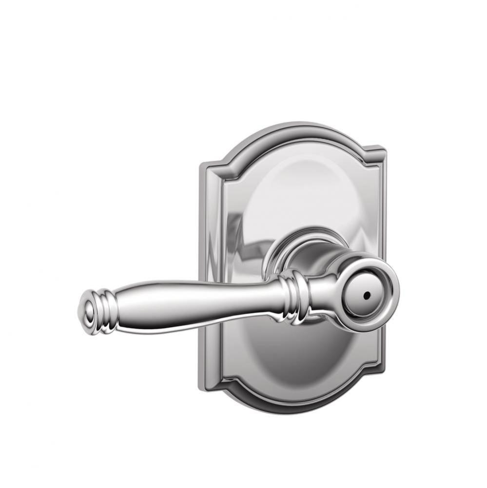Birmingham Lever with Camelot Trim Bed and Bath Lock in Bright Chrome