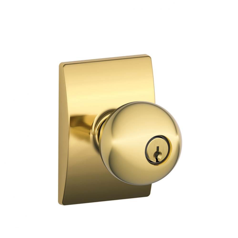 Orbit Knob with Century Trim Keyed Entry Lock in Bright Brass