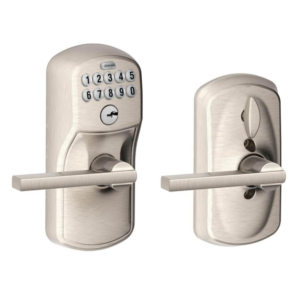 Latitude Keypad Lever with Plymouth Trim in Satin Nickel