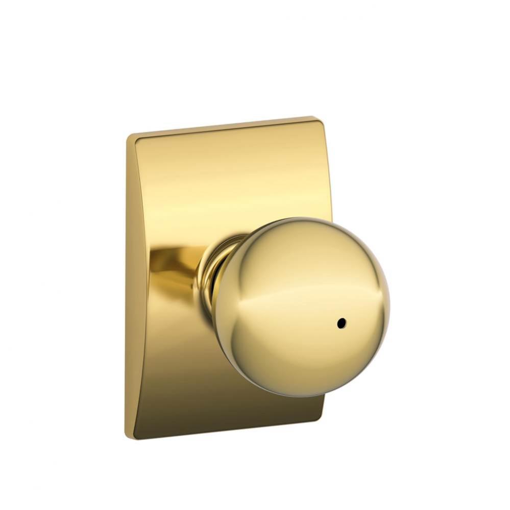 Orbit Knob with Century Trim Bed and Bath Lock in Bright Brass