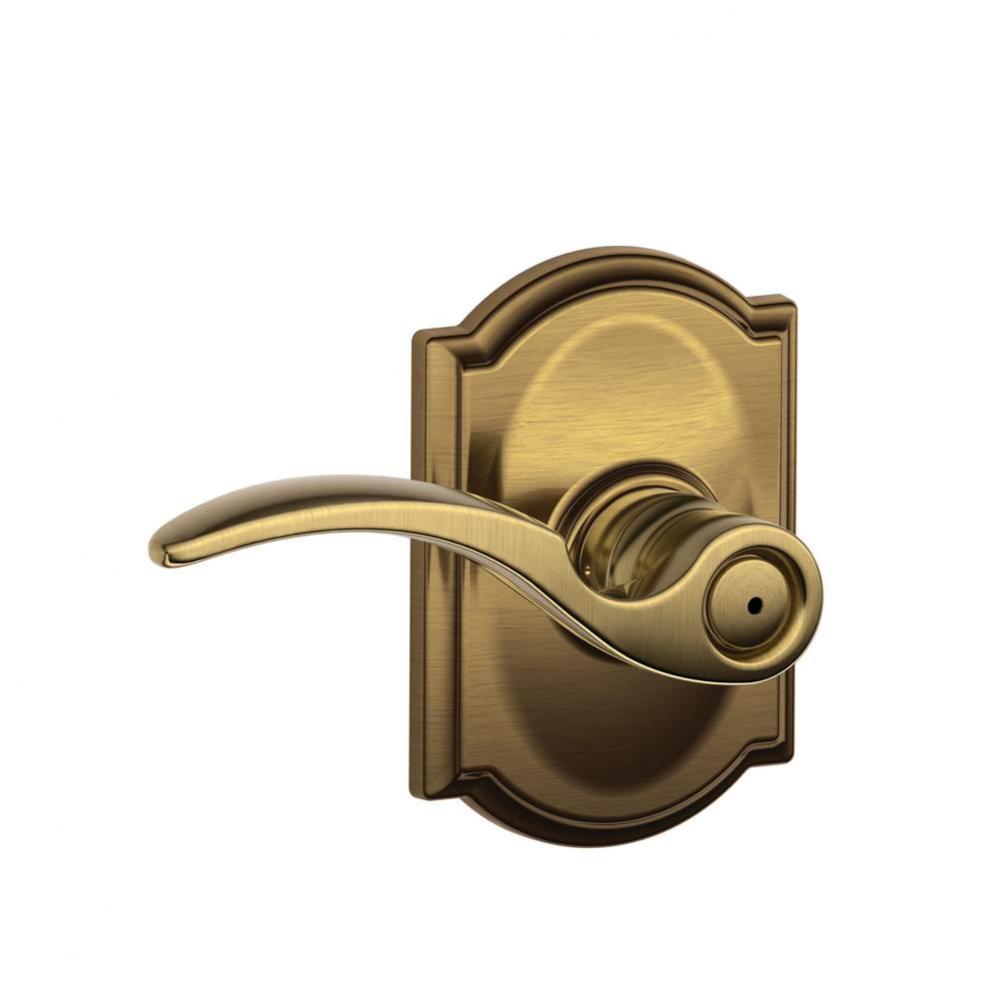 St. Annes Lever with Camelot Trim Bed and Bath Lock in Antique Brass