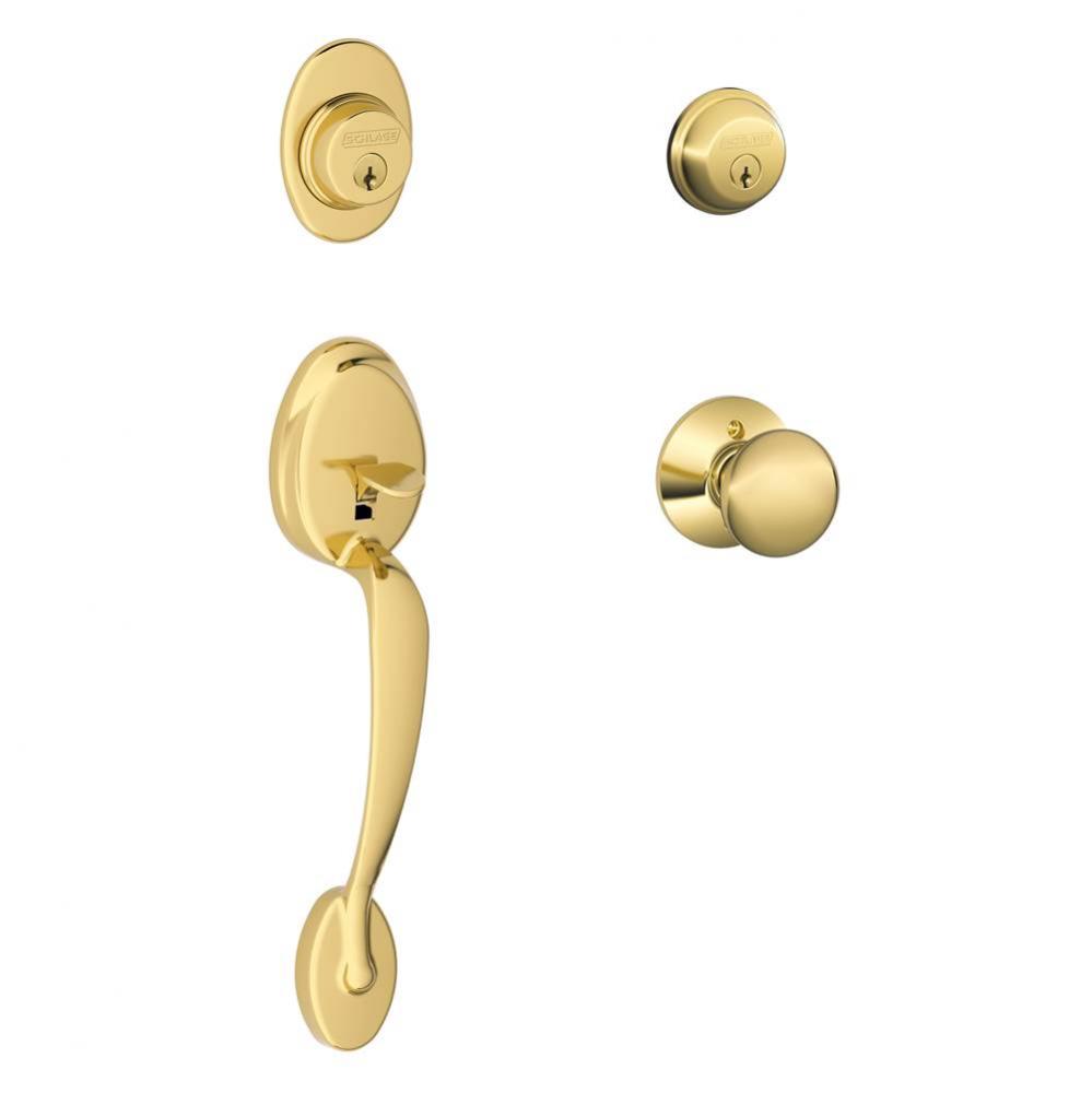 Plymouth Handleset with Double Cylinder Deadbolt and Plymouth Knob in Bright Brass