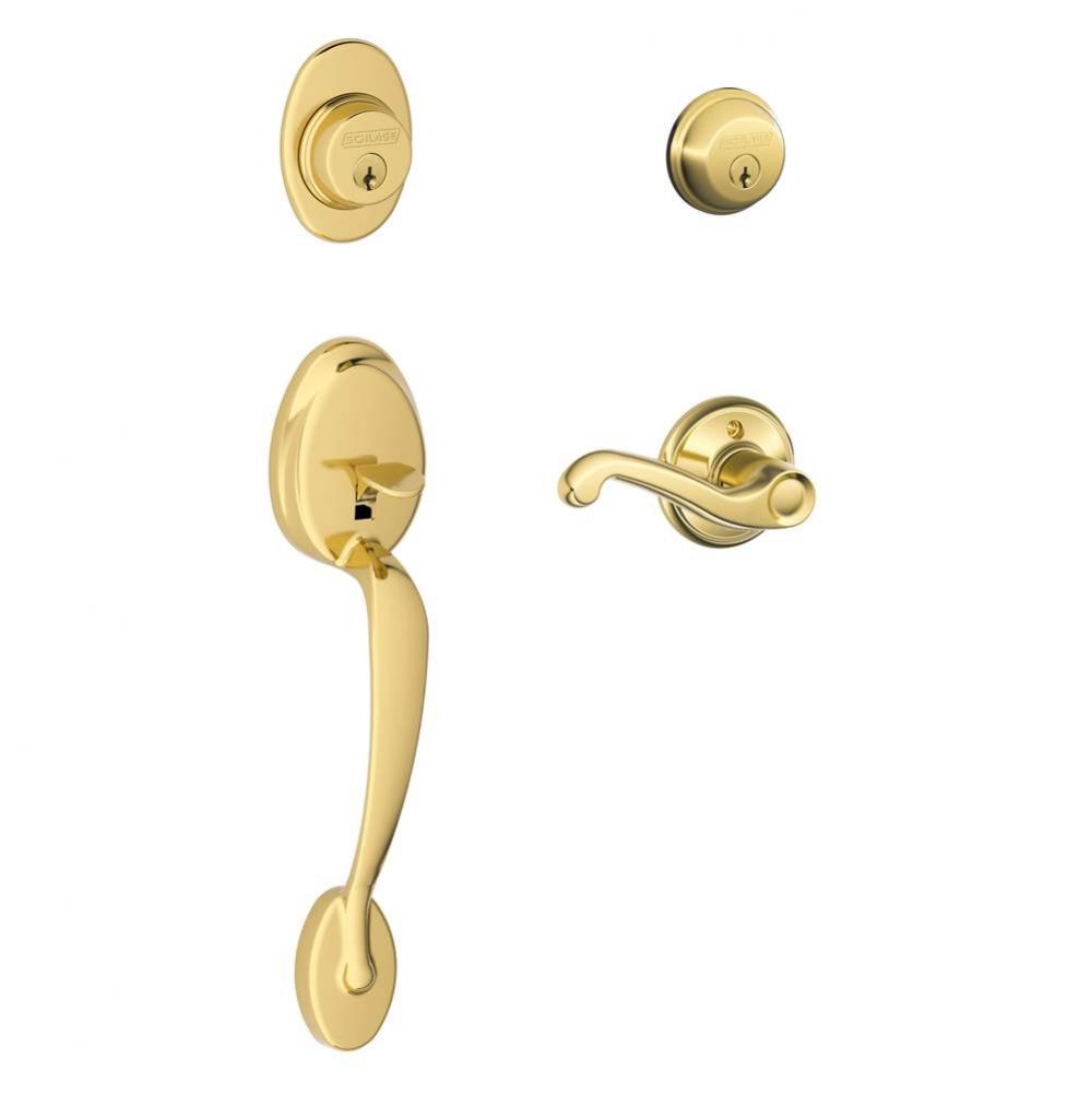 Plymouth Handleset with Double Cylinder Deadbolt and Flair Lever in Bright Brass- Left Handed