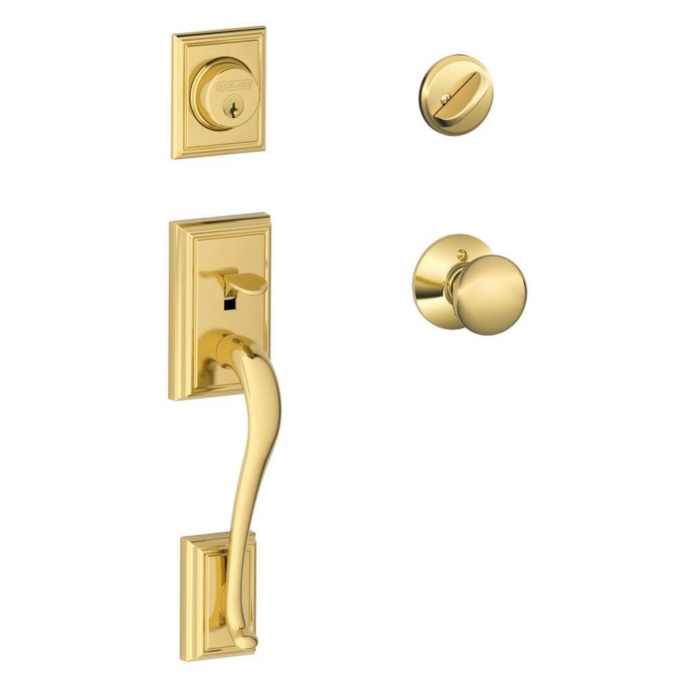 Addison Handleset with Single Cylinder Deadbolt and Plymouth Knob in Bright Brass