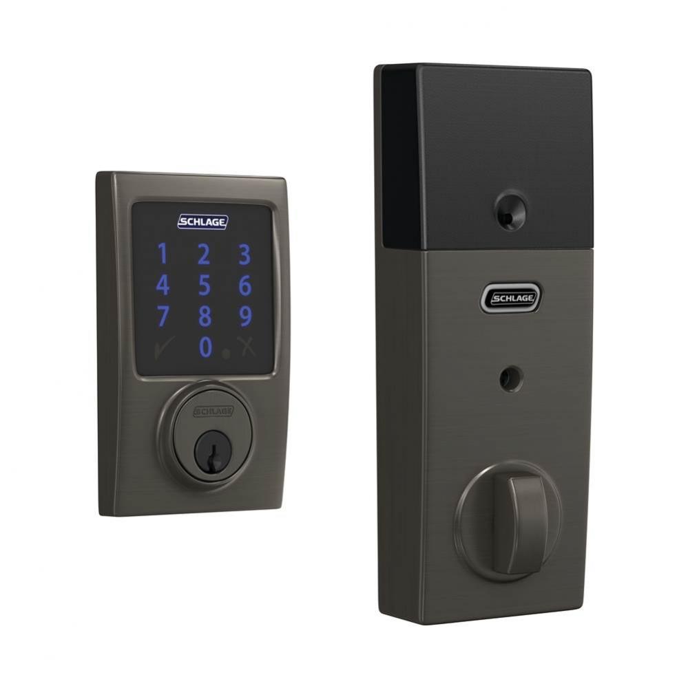 Connect Smart Deadbolt with Alarm with Century Trim in Black Stainless, Z-Wave Plus Enabled