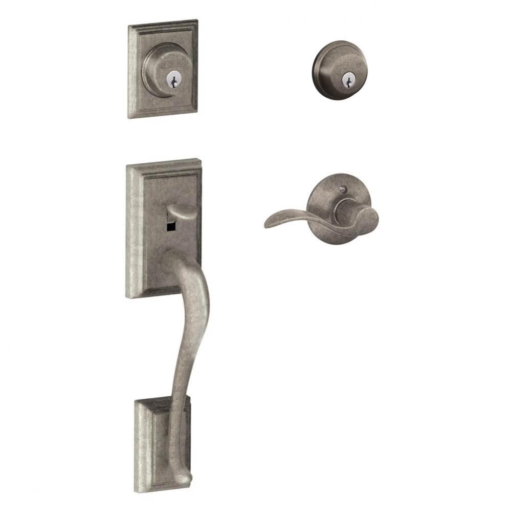 Addison Handleset with Double Cylinder Deadbolt and Accent Lever in Distressed Nickel- Left Handed