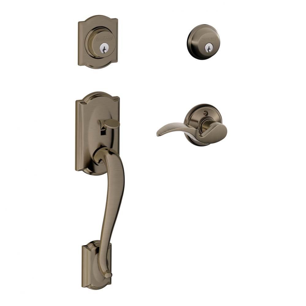 Camelot Handleset with Double Cylinder Deadbolt and Avanti Lever in Antique Pewter - Left Handed