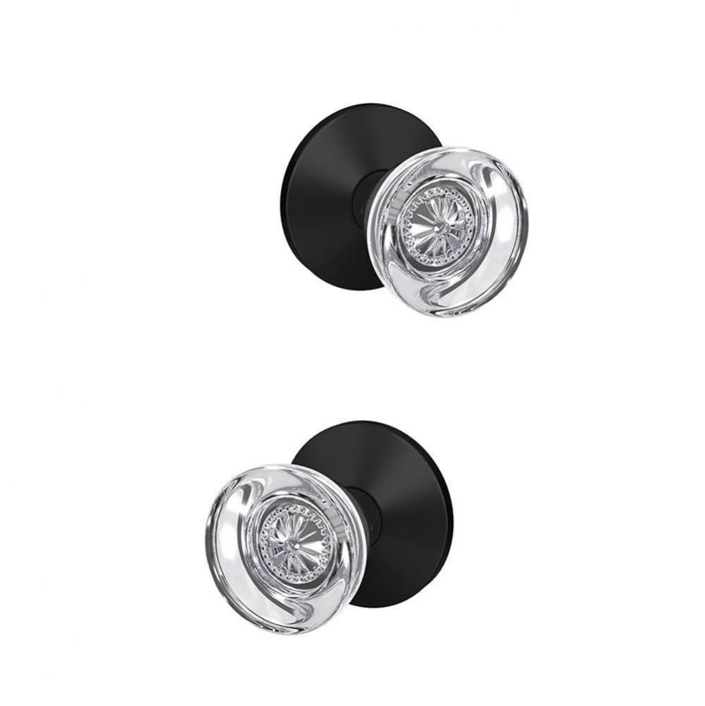 Custom Hobson Glass Knob with Kinsler Trim Hall-Closet and Bed-Bath Lock in Matte Black