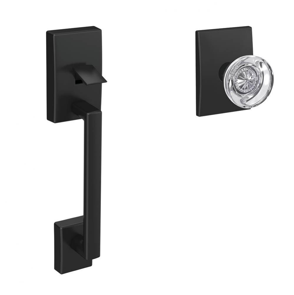 Custom Century Front Entry Handle and Hobson Glass Knob with Century Trim in Matte Black
