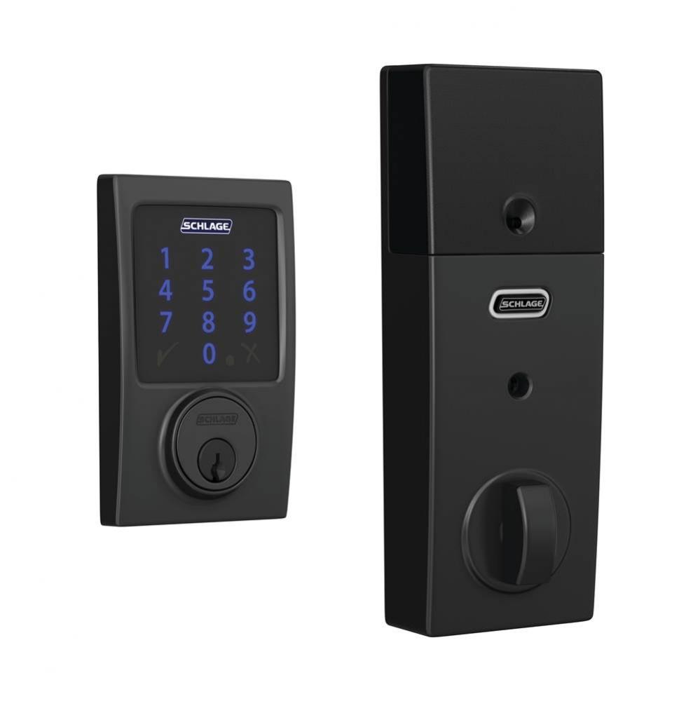 Connect Smart Deadbolt with alarm with Century Trim in Matte Black, Z-Wave Plus Enabled