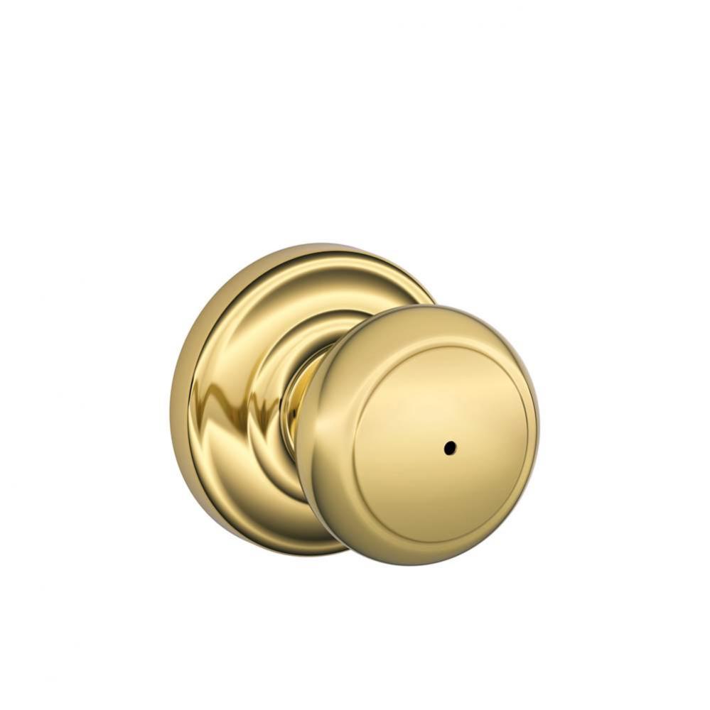 Andover Knob with Andover Trim Bed and Bath Lock in Bright Brass