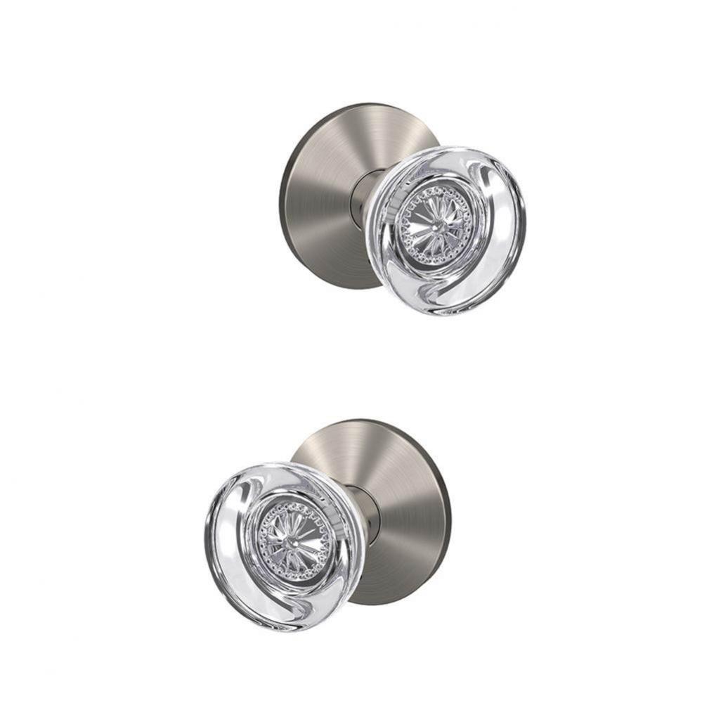 Custom Hobson Non-Turning Glass Knob with Kinsler Trim in Satin Nickel