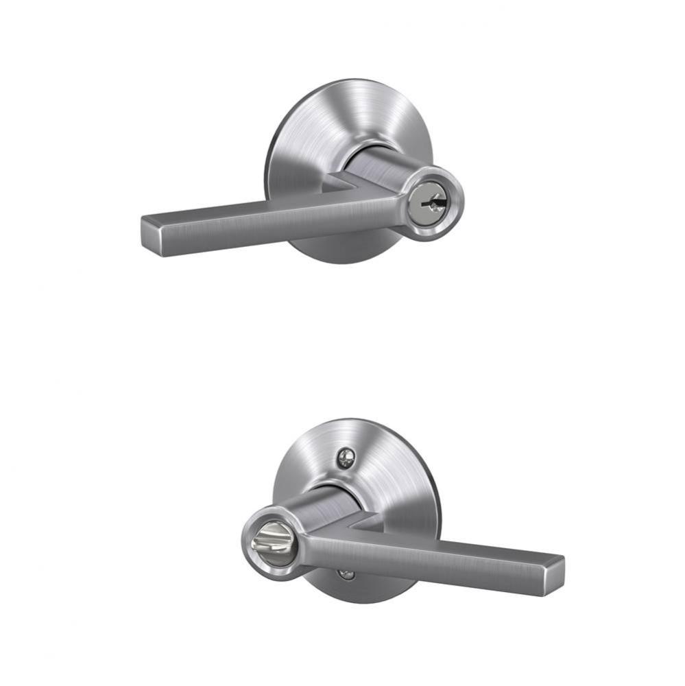 Latitude Lever with Plymouth Trim Keyed Entry Lock in Satin Chrome
