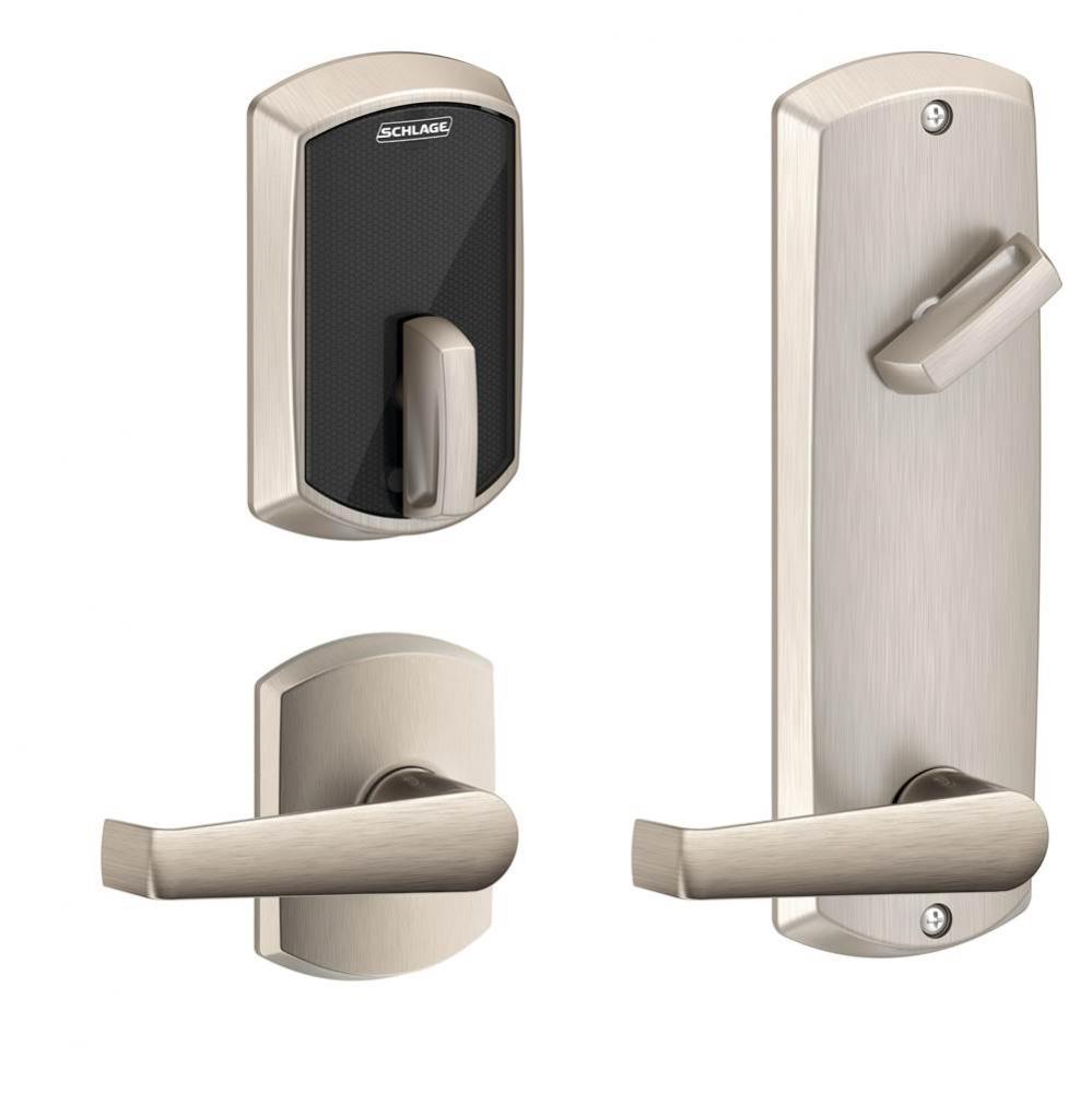 Control Smart Interconnected Lock with Elan Lever and Greenwich Trim in Satin Nickel