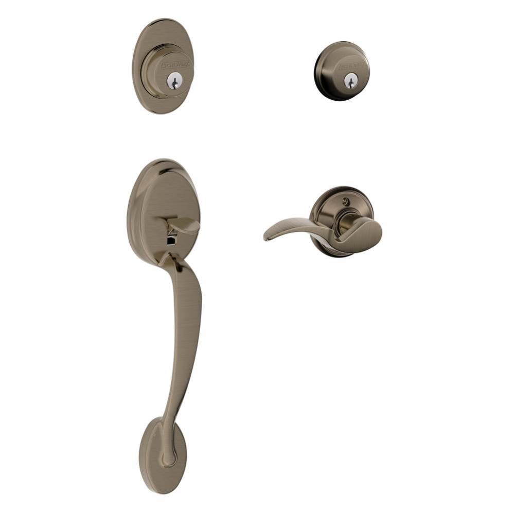 Plymouth Handleset with Double Cylinder Deadbolt and Avanti Lever in Antique Pewter - Left Handed