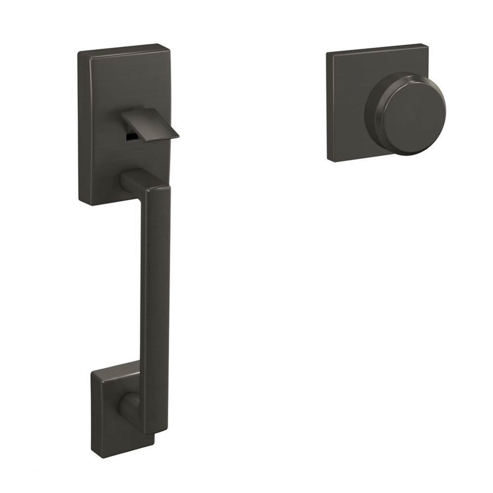 Custom Century Front Entry Handle and Bowery Knob with Collins Trim in Black Stainless