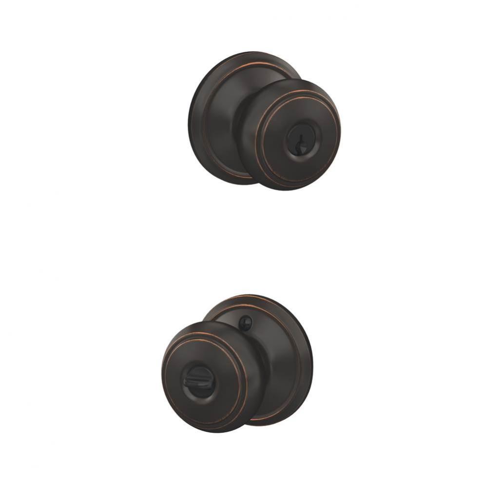 Andover Knob with Georgian Trim Keyed Entry Lock in Aged Bronze