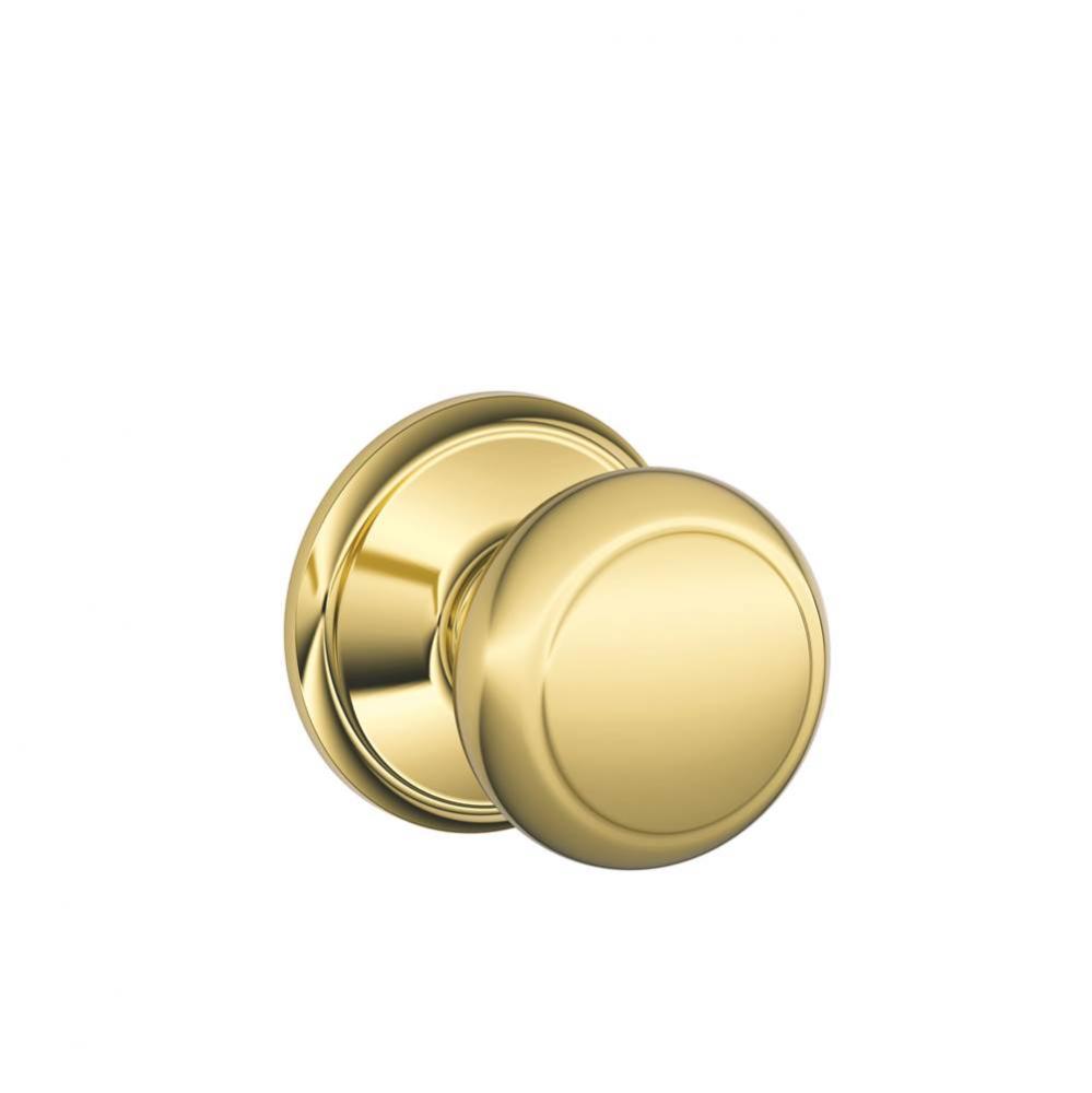 Andover Knob Hall and Closet Lock in Bright Brass